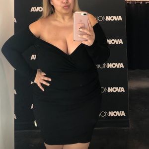 Fashion Nova Plus Size Wrap Surplice Crossover Black Dress With Ruching